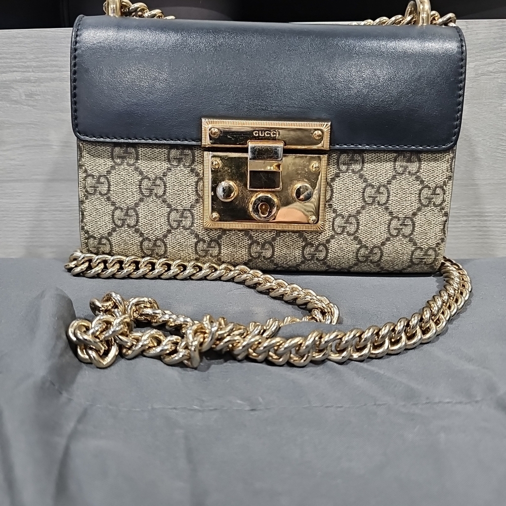 Gucci Black and Gold Chain Shoulder Bag